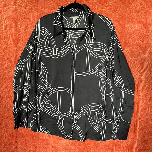 H&M black satin button up XL - Picture 1 of 5